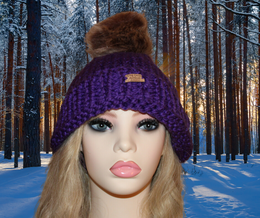 Purple Dog Desk Knits Bobble Hat
