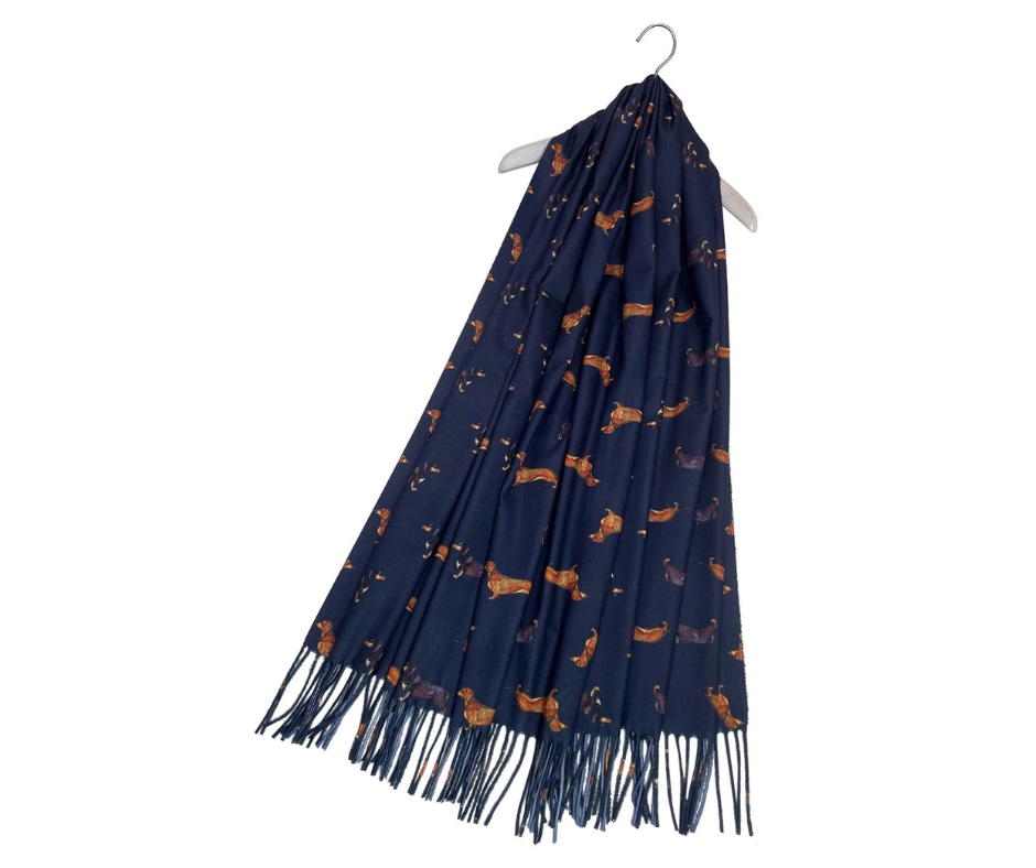 Dachshund Sausage Dog Print Tassel Scarf