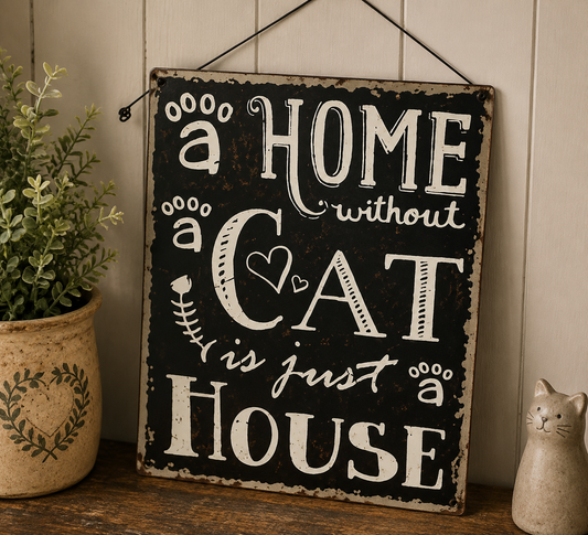 A Home Without A Cat Is Just A House Hanging Sign Plaque