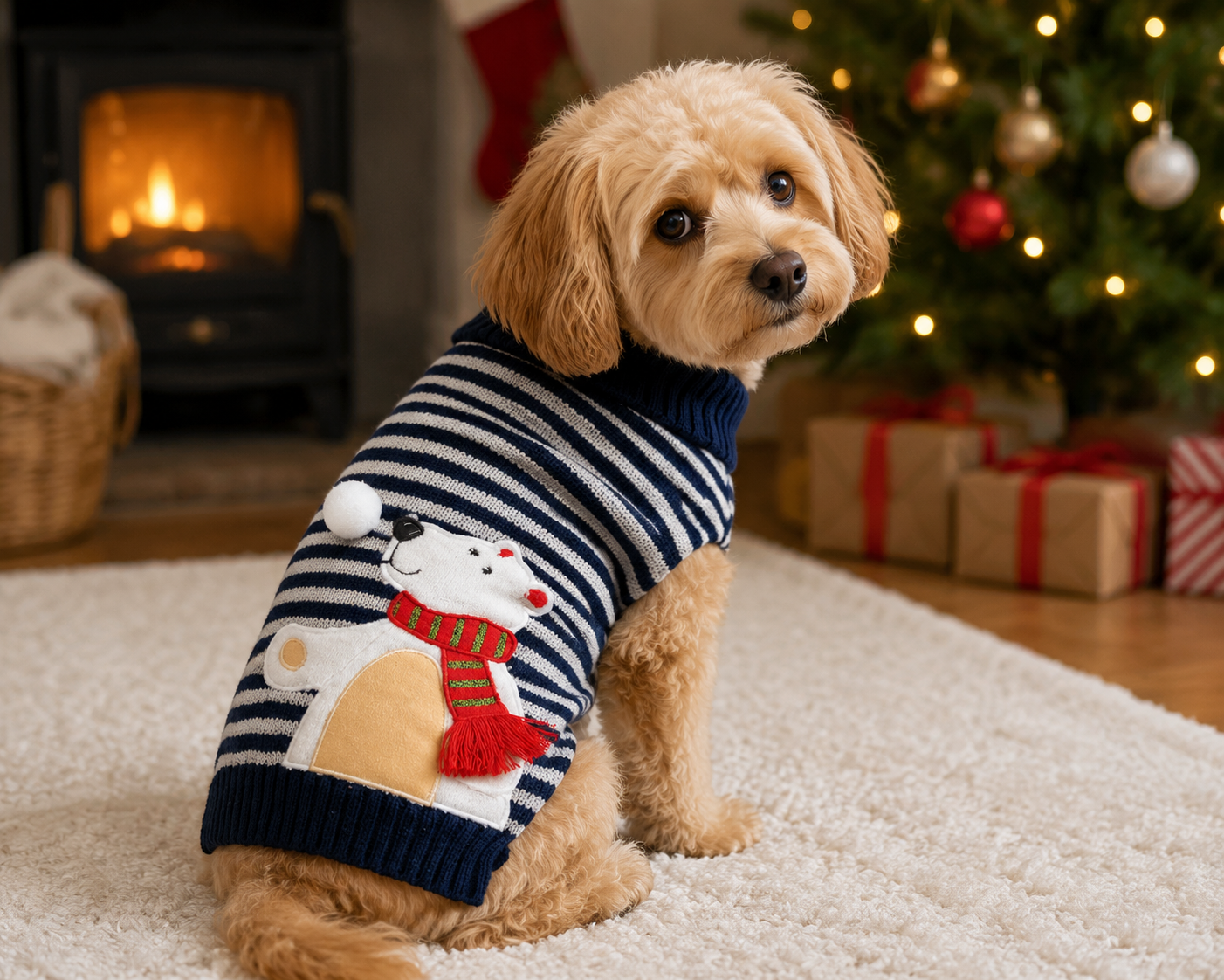 Stripey Polar Brrr Dog Christmas Jumper