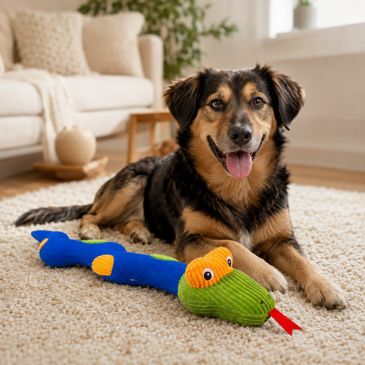 Squeaky Plush Snake Dog Toy Blue