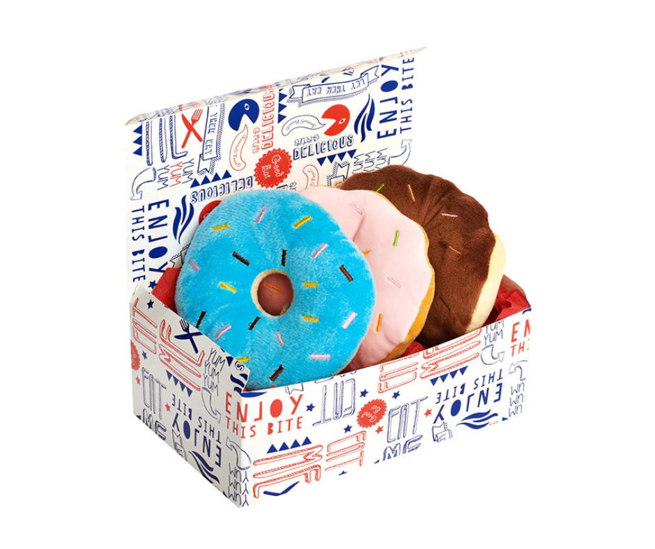 Box of Donuts 3 x Plush & Squeaky Dog Toys