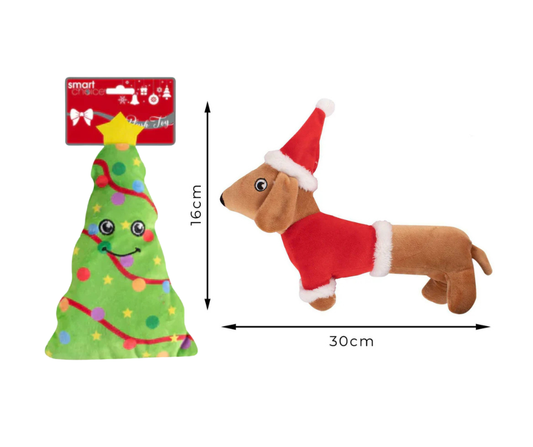 Plush Squeaky Christmas Tree & Dachshund Dog Toys