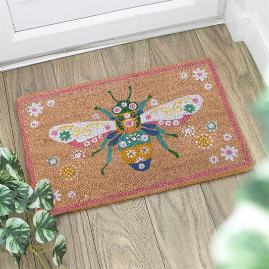 Floral Bee Coir Door Mat