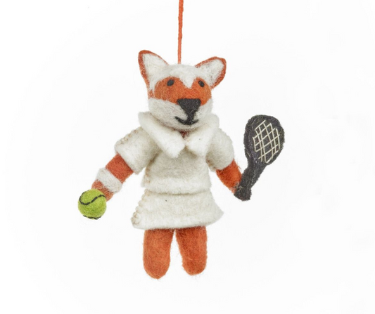 Fairtrade Handmade Felt Wimbledon Fox Hanging Tennis Decoration