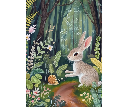 Dog Desk Rabbit & Snail In The Friendly Forest Deluxe Greeting Card