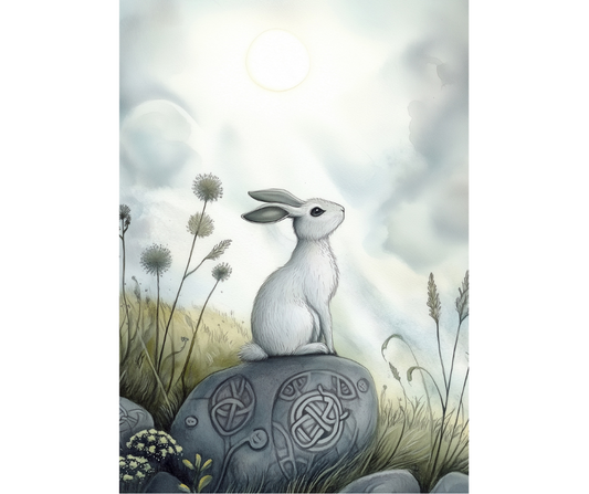 Dog Desk White Ostara Hare Deluxe Greeting Card