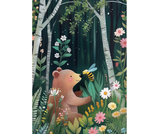 Dog Desk Bear & Bee In The Friendly Garden Deluxe Greeting Card