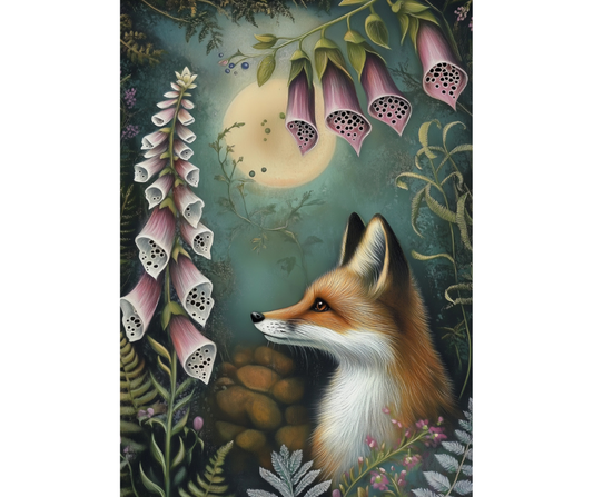 Dog Desk Fox In The Foxgloves Deluxe Greeting Card