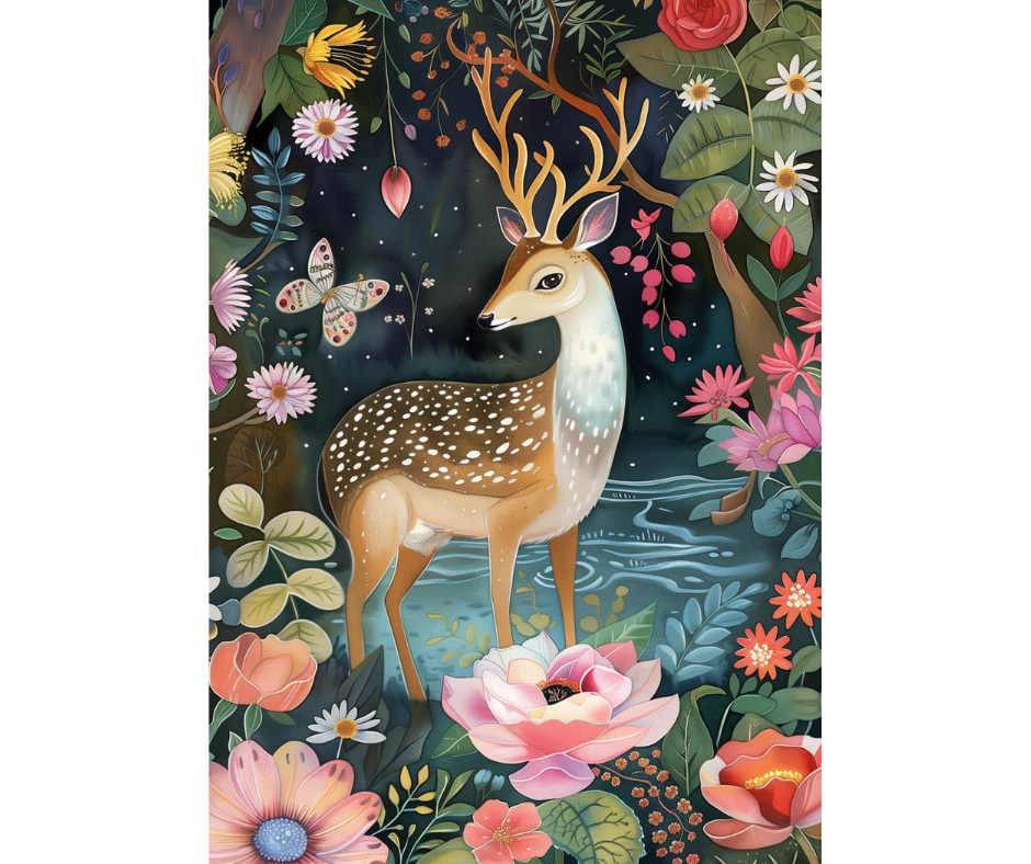 Dog Desk Deer In The Chinese Garden Deluxe Greeting Card