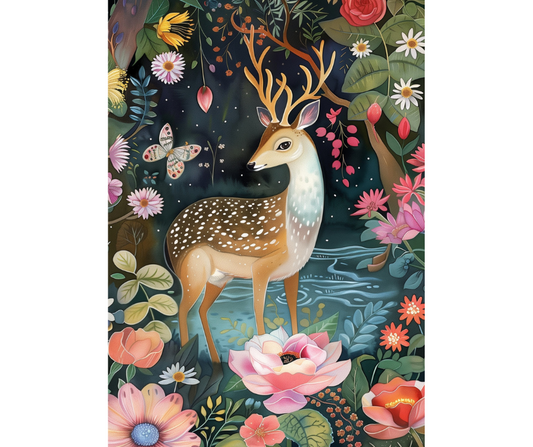 Dog Desk Deer In The Chinese Garden Deluxe Greeting Card