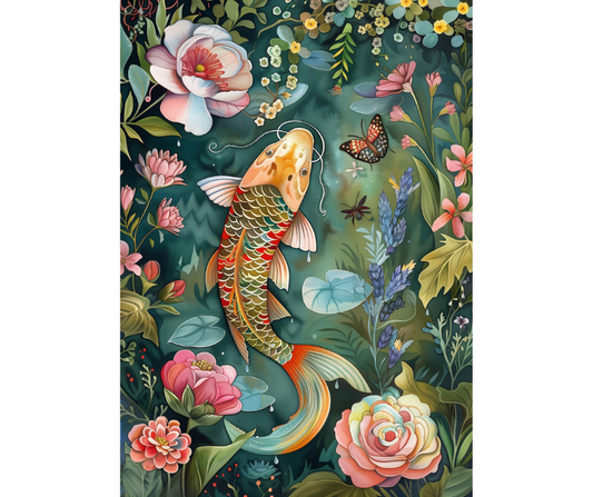 Dog Desk Fish In The Chinese Garden Deluxe Greeting Card