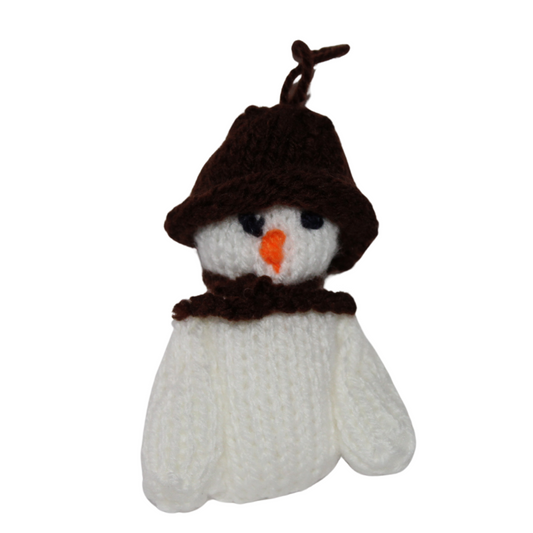 Hand Knitted Snowman With Brown Hat Christmas Tree Decoration