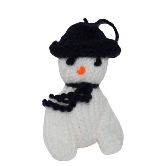 Hand Knitted Snowman With Navy Hat Christmas Tree Decoration