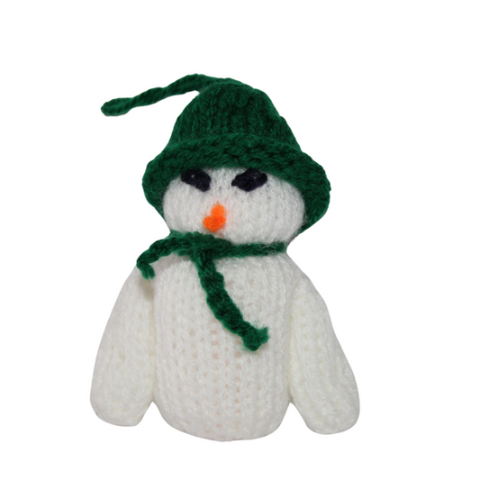 Hand Knitted Snowman With Green Hat Christmas Tree Decoration