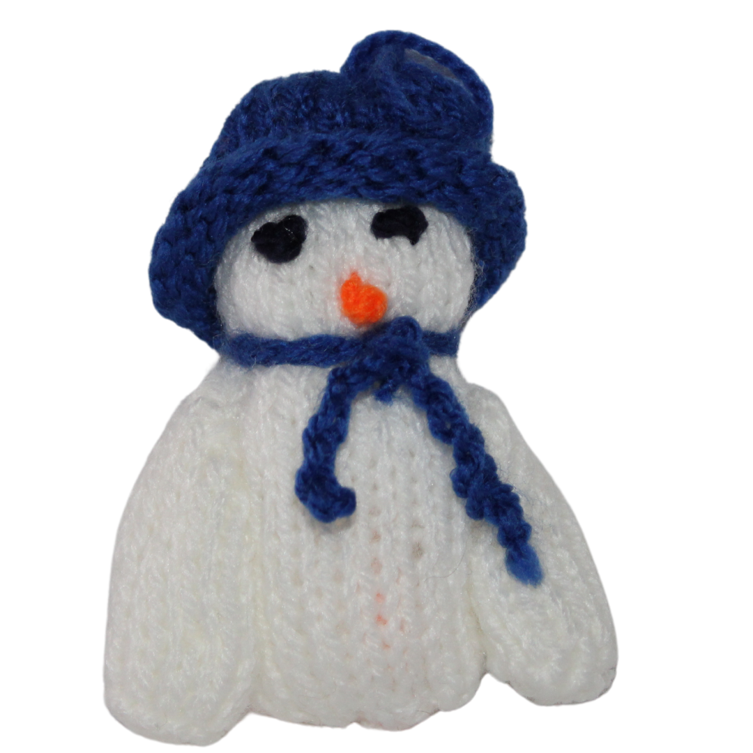 Hand Knitted Snowman With Blue Hat Christmas Tree Decoration