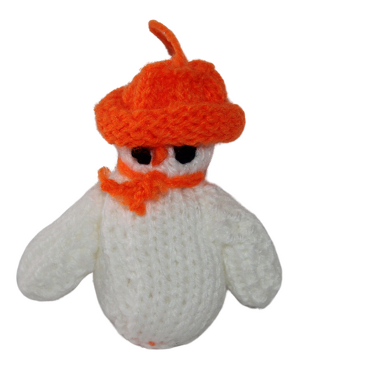 Hand Knitted Snowman With Orange Hat Christmas Tree Decoration