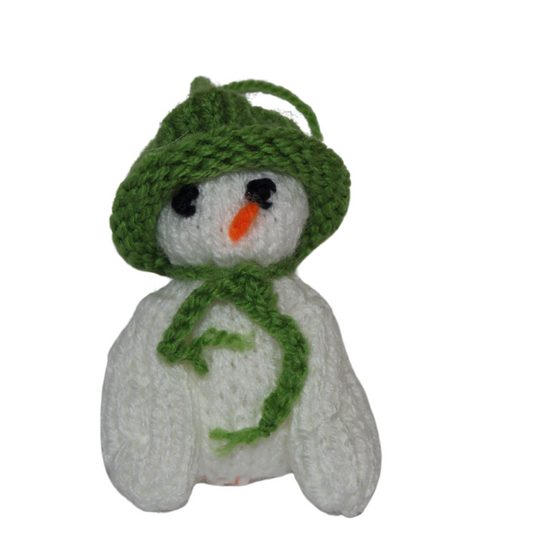 Hand Knitted Snowman With Light Green Hat Christmas Tree Decoration