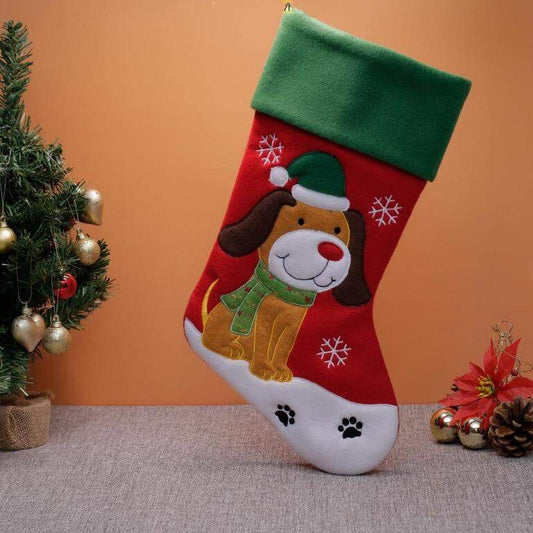 Plush Red Green Top Dog Christmas Stocking