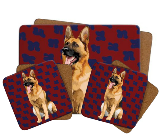 Leslie Gerry Quality 4 Person Table Mat and Coaster Set German Shepherd Dog