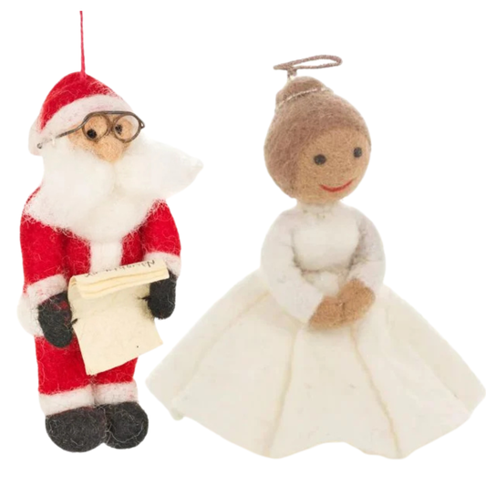 Fair Trade Handmade Felt Fair trade Christmas Hanging Decorations Angel & Father Christmas