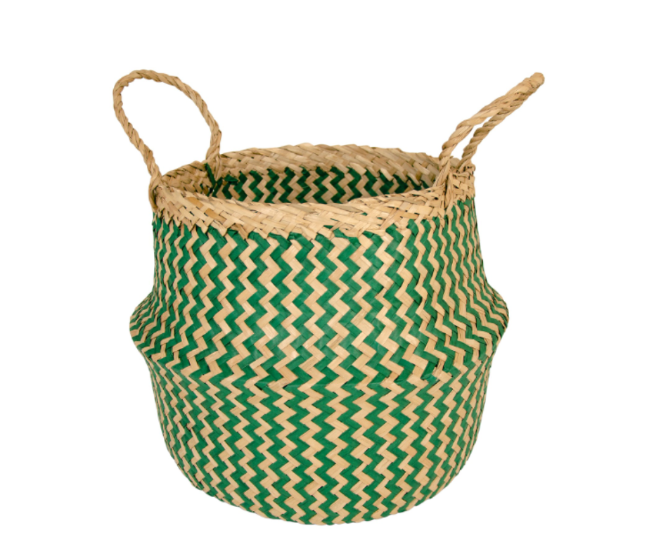 Teal Zig Zag Weave Seagrass Basket