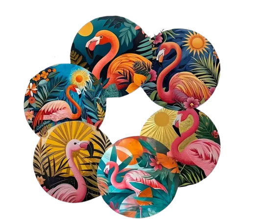 Tropical Flamingo Coasters – Set of 6 Vibrant Exotic Bird Art