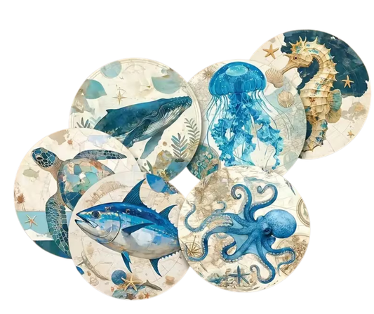 Ocean Life Coasters – Set of 6  Whales, Turtles, Jellyfish & Sea Creatures Art