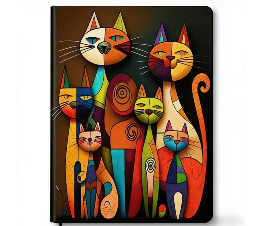 Colourful Abstract Cat Notebook Exercise Book with Artistic Feline Cover