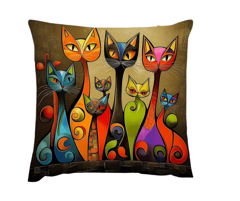 Modern Abstract Cat Cushion & Cushion Cover  Colourful Contemporary Feline Art