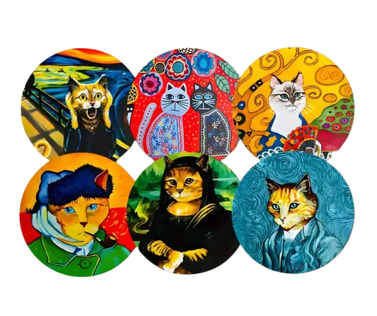Famous Art Cats Coasters Set of 6  Playful Parodies of Iconic Masterpieces