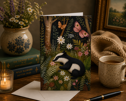 Dog Desk Badger In The Friendly Forest Deluxe Greeting Card