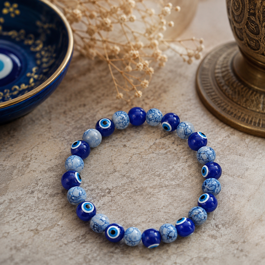 Mediterranean Blue Evil Eye Beaded Stretch Bracelet Pre-order