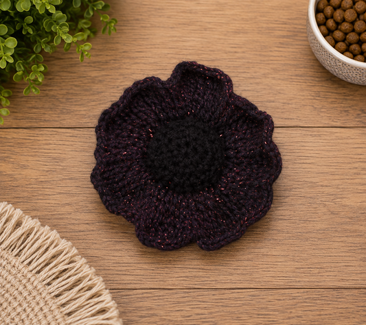 Knitted Purple Poppy Flower Brooch Style 5