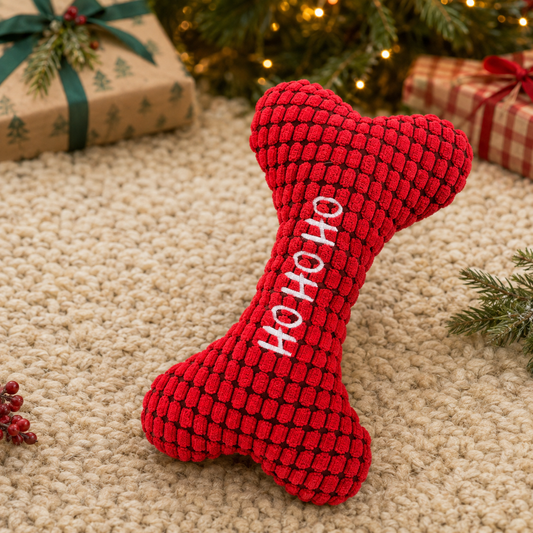 Plush Bone Squeaky Christmas Dog Toy