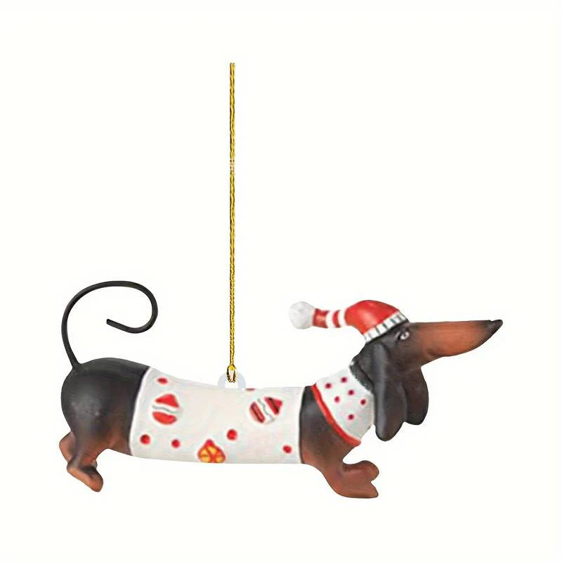 Set Of 3 Dachshund Christmas Tree Hanging Ornaments