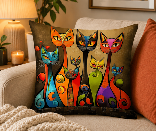 Modern Abstract Cat Cushion & Cushion Cover  Colourful Contemporary Feline Art