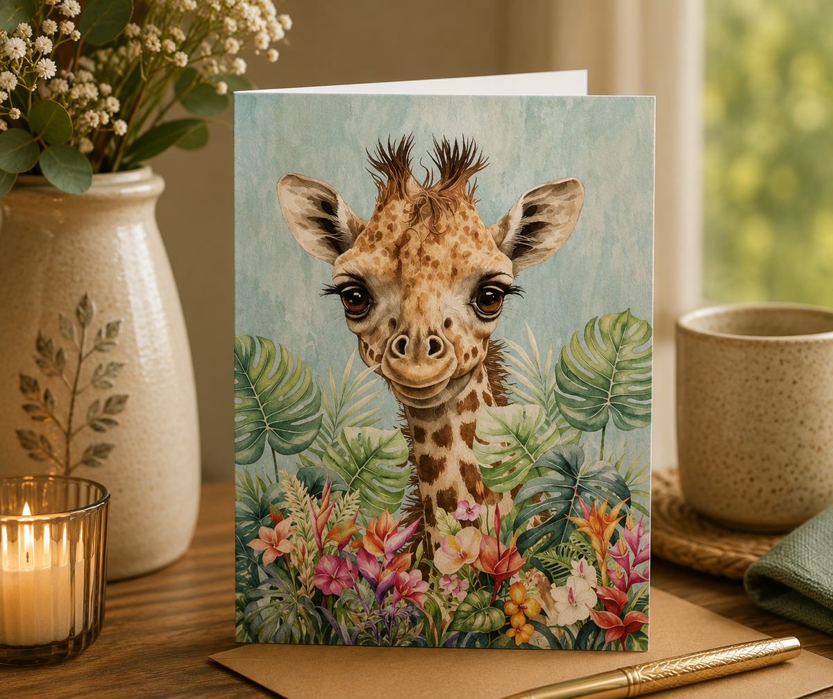 Dog Desk Baby Animals Giraffe Deluxe Greeting Card