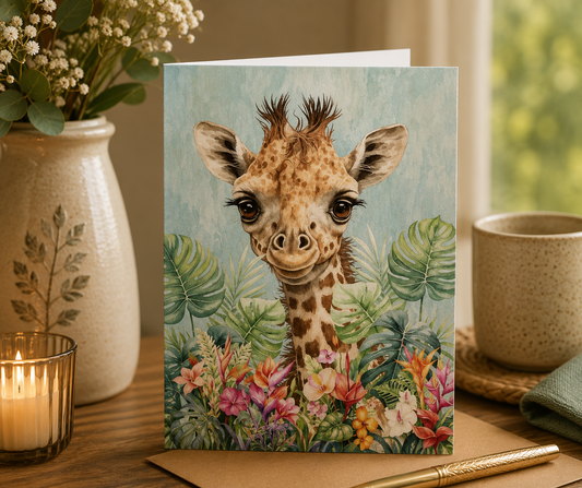 Dog Desk Baby Animals Giraffe Deluxe Greeting Card