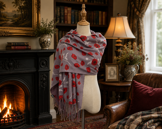 Soft Poppy Print Tassel Scarf