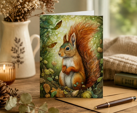 Dog Desk Boho Forest Squirrel Deluxe Greeting Card
