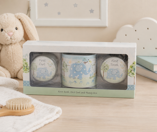 Bird & Ellie Money Box First Tooth & First Curl Baby Present Christening Gift