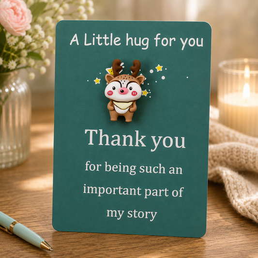 A Little Hug for You – Thank You Card with Cute Reindeer Charm
