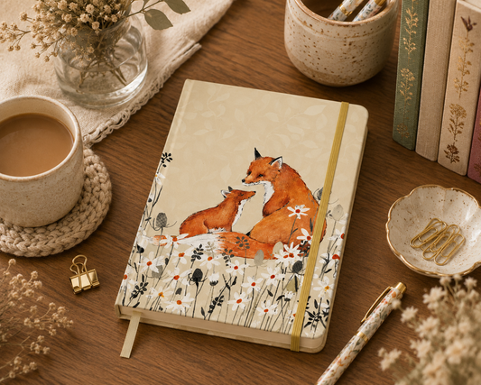 A5 Notebook – Foxy Tales Woodland Fox Design with Elastic Closure