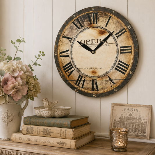 New Vintage French Opera Wooden Wall Clock