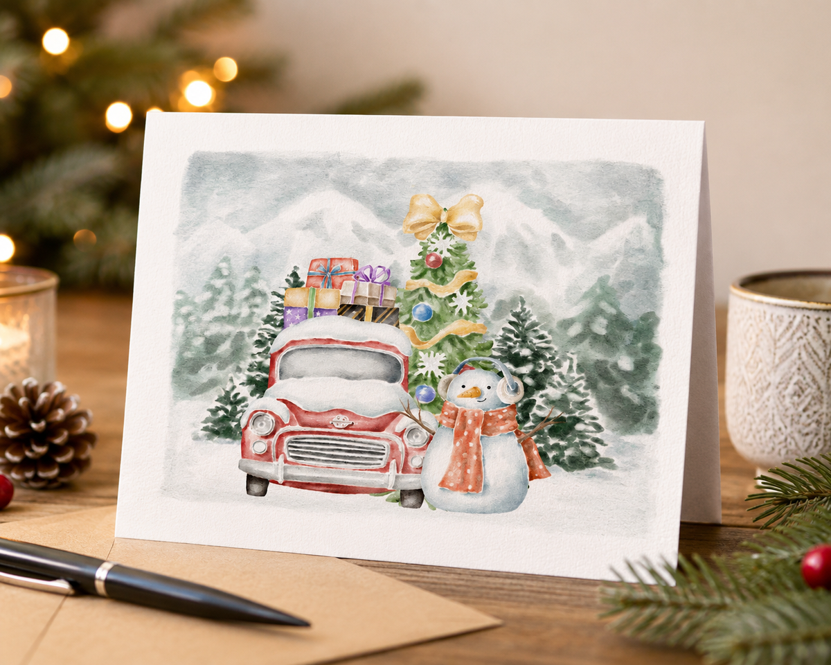 Dog Desk Forest Friends Snowman And Gifts Deluxe Christmas Card