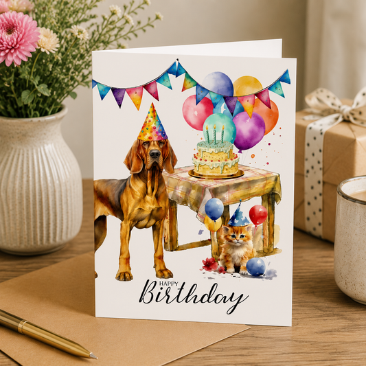 Dog Desk Bloodhound Happy Birthday Deluxe Greeting Card