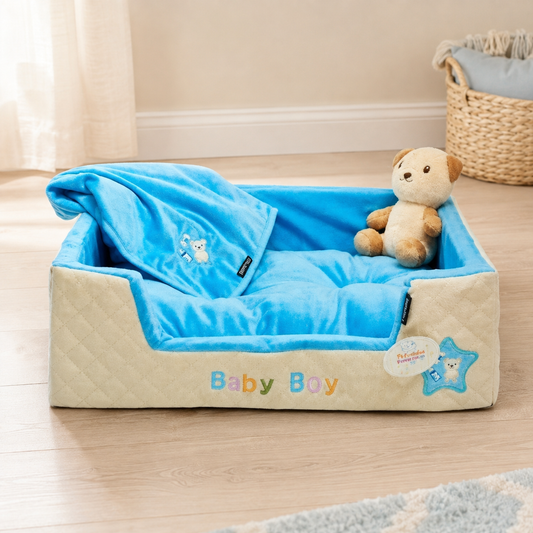 Pet London Baby Boy Dog Puppy Bed With Blanket & Teddy