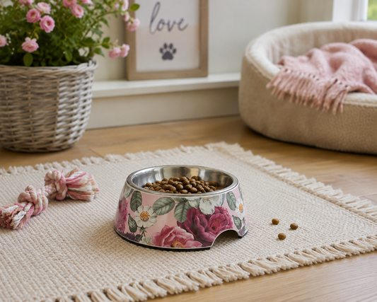 Pink Floral Dog Bowl