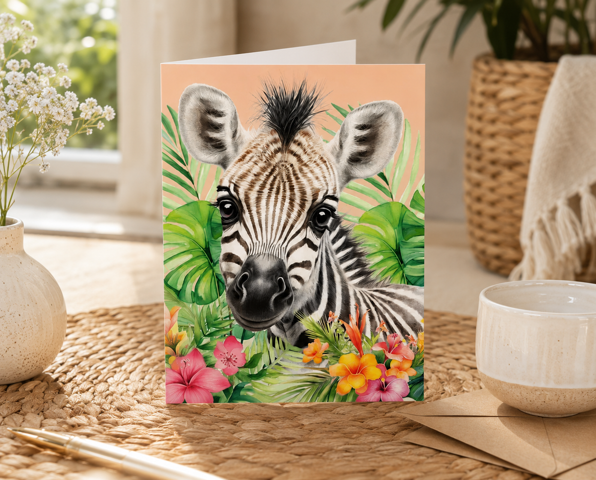 Dog Desk Baby Animals Zebra Deluxe Greeting Card